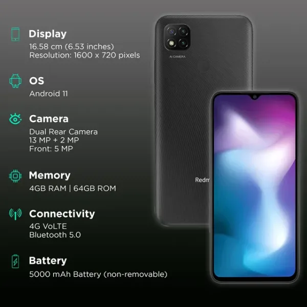 Redmi 9 Activ (Carbon Black, 4GB RAM, 64GB Storage) - Image 2