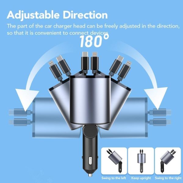 PROODOS Retractable Car Charger|4 In 1 Car Charger Fast Charging|60W Super Fast Charging Retractable Cables(32In)Black - Image 7
