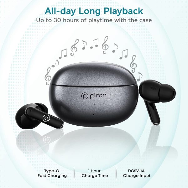 pTron Bassbuds Eon in-Ear TWS Earbuds with HD Mic, IPX4 Water Resistant (Steel Grey/Black) - Image 4