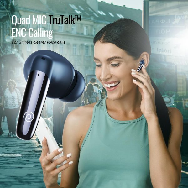 pTron Zenbuds Ultima ANC Earbuds, 35dB Active Noise Cancellation TWS, Transparency Mode,(Blue) - Image 5