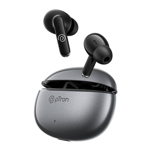 pTron Bassbuds Eon in-Ear TWS Earbuds with HD Mic, IPX4 Water Resistant (Steel Grey/Black) - Image 2
