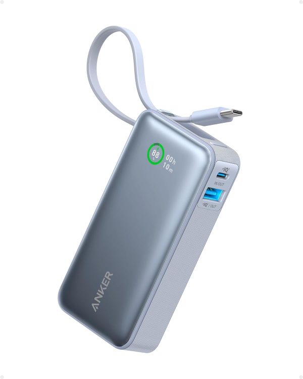 Anker Nano Power Bank 10000 mAh with Built-in USB C Cable, 30W fast charging, Blue