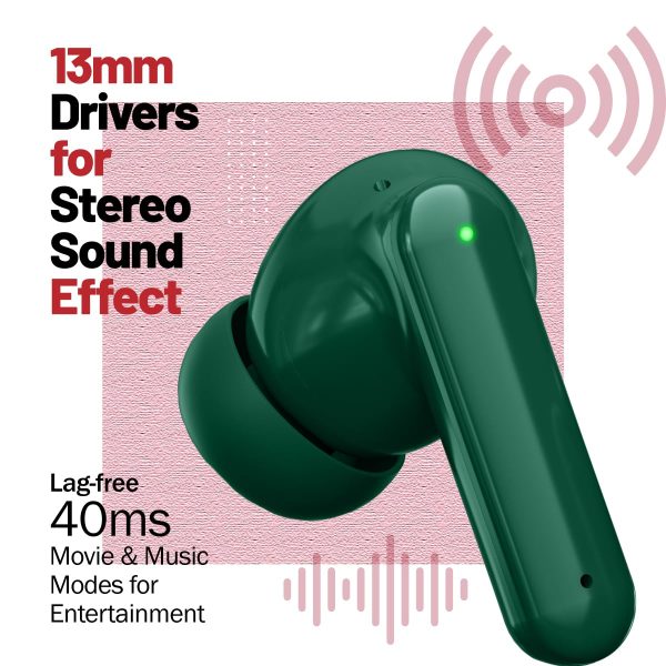 pTron Zenbuds X1 Quad Mic TWS Earbuds, 40hrs Playtime, in-Ear Sensor, (Forest Green) - Image 5