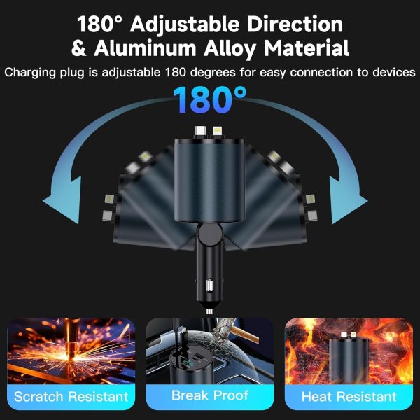 PROODOS Retractable Car Charger|4 In 1 Car Charger Fast Charging|60W Super Fast Charging Retractable Cables(32In)Black - Image 3