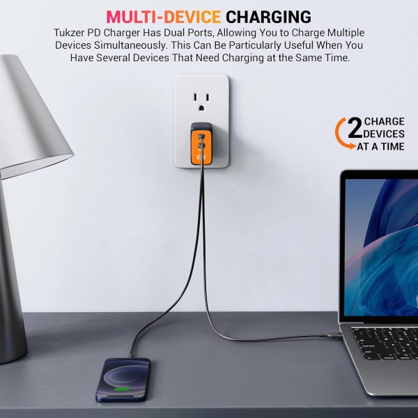 Tukzer 67W Dual Port GaN3 Ultra Fast Charger (Type C PD3.0 & USB QC3.0/ (Black) - Image 2