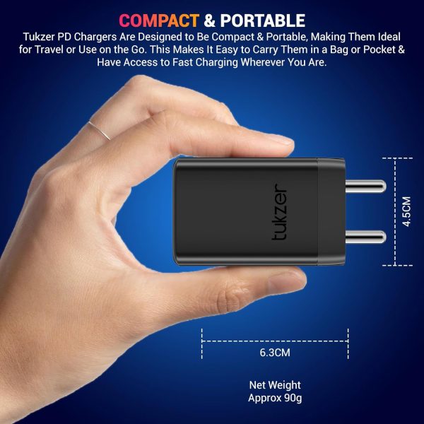 Tukzer 67W Dual Port GaN3 Ultra Fast Charger (Type C PD3.0 & USB QC3.0/ (Black) - Image 3