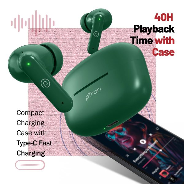 pTron Zenbuds X1 Quad Mic TWS Earbuds, 40hrs Playtime, in-Ear Sensor, (Forest Green) - Image 3