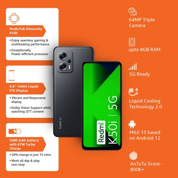 Redmi K50i 5G (Stealth Black, 6GB RAM, 128GB Storage) - Image 7