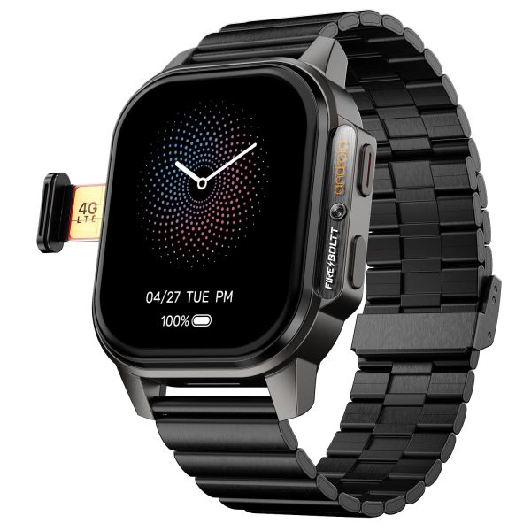 Fire-Boltt Snapp Smart Watch, Selfie Camera, 4G Nano-SIM Slot, 54.1mm AMOLED Display, 2GB/4GB RAM + 16GB/64GB ROM (Jet Black Luxe)