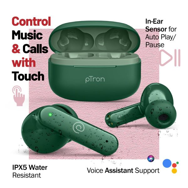pTron Zenbuds X1 Quad Mic TWS Earbuds, 40hrs Playtime, in-Ear Sensor, (Forest Green) - Image 4
