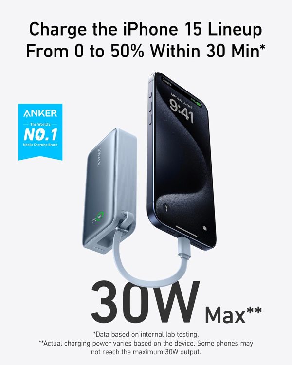Anker Nano Power Bank 10000 mAh with Built-in USB C Cable, 30W fast charging, Blue - Image 6