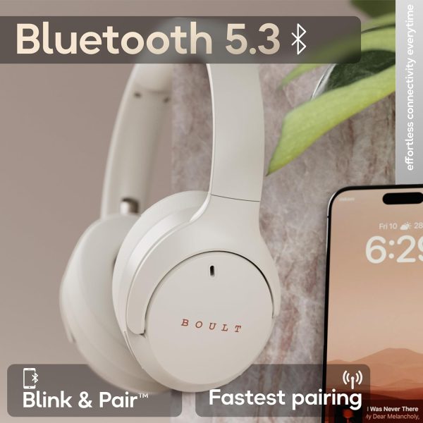 Boult Q Over Ear Bluetooth Headphones with 70H Playtime, 40mm Bass Drivers, IPX5 Wireless Headphones (Beige) - Image 2