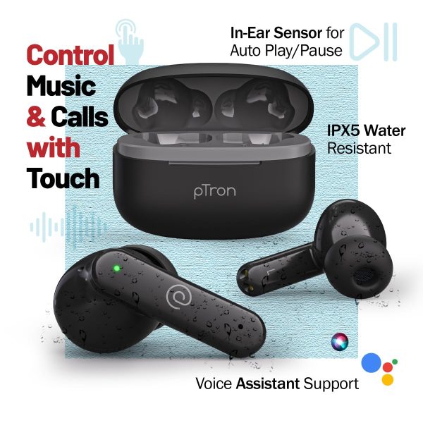 pTron Zenbuds X1 Quad Mic TWS Earbuds with 40hrs Playtime, In-Ear Sensor,(Jet Black) - Image 3