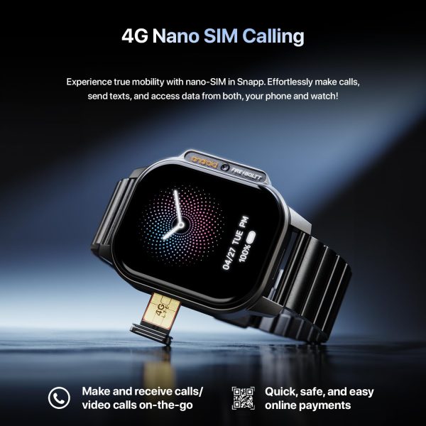 Fire-Boltt Snapp Smart Watch, Selfie Camera, 4G Nano-SIM Slot, 54.1mm AMOLED Display, 2GB/4GB RAM + 16GB/64GB ROM (Jet Black Luxe) - Image 5