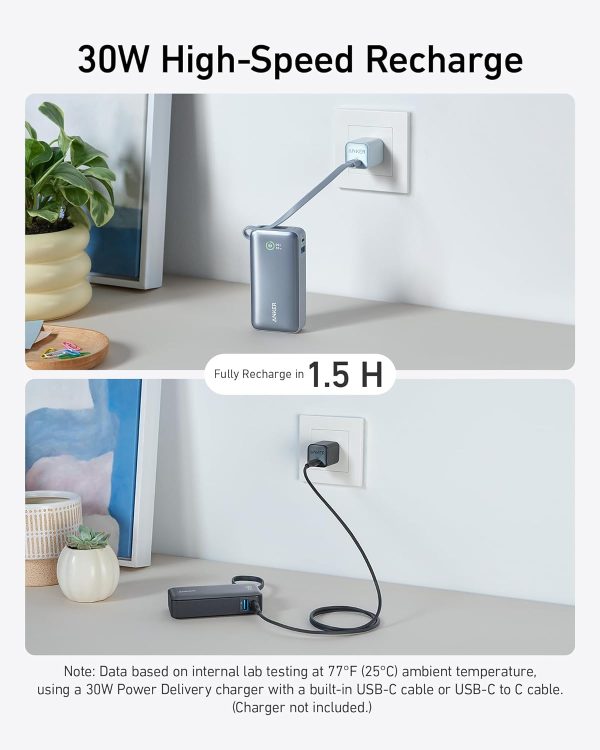 Anker Nano Power Bank 10000 mAh with Built-in USB C Cable, 30W fast charging, Blue - Image 3