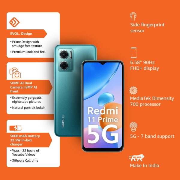 Redmi 11 Prime 5G (Meadow Green, 6GB RAM, 128GB Storage) - Image 2
