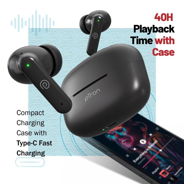 pTron Zenbuds X1 Quad Mic TWS Earbuds with 40hrs Playtime, In-Ear Sensor,(Jet Black) - Image 5