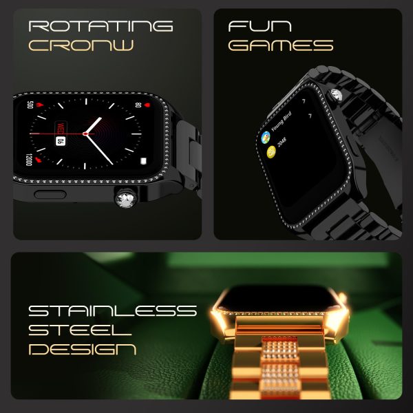 Fire-Boltt Xelor Luxury Stainless Steel Smart Watch. 1.78" AMOLED, Always-On Display, Black Basic Strap - Image 3