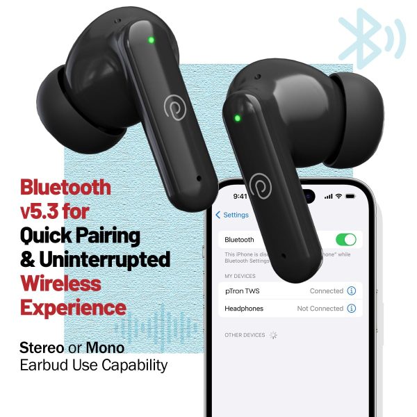 pTron Zenbuds X1 Quad Mic TWS Earbuds with 40hrs Playtime, In-Ear Sensor,(Jet Black) - Image 4
