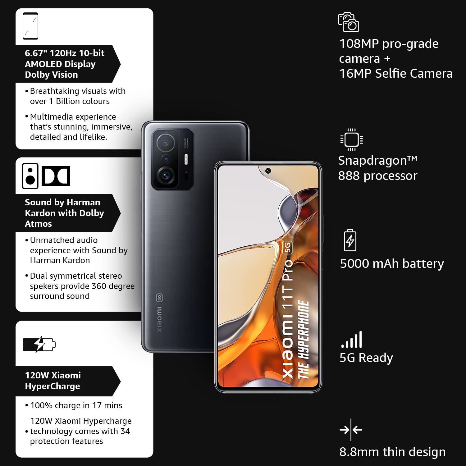 71ndEJlm8zL._SL1500_.jpg Xiaomi 11T Pro 5G Hyperphone (Meteorite Black, 8GB RAM, 128GB Storage) - Image 7