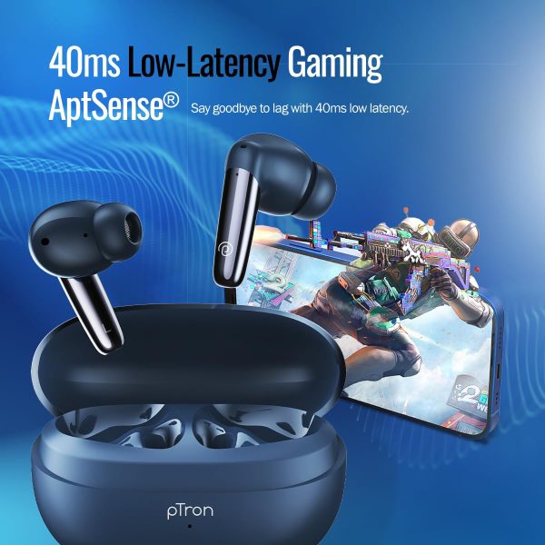 pTron Zenbuds Ultima ANC Earbuds, 35dB Active Noise Cancellation TWS, Transparency Mode,(Blue) - Image 3