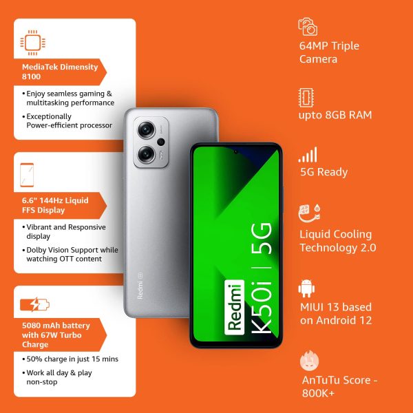 Redmi K50i 5G (Quick Silver, 8GB RAM, 256GB Storage) - Image 2