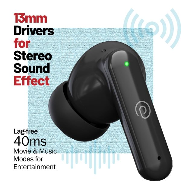 pTron Zenbuds X1 Quad Mic TWS Earbuds with 40hrs Playtime, In-Ear Sensor,(Jet Black) - Image 6