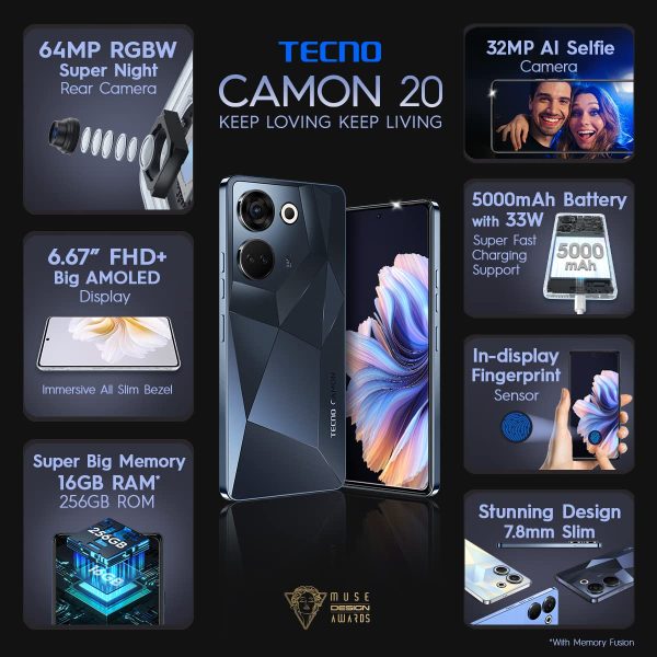 TECNO Camon 20 (Predawn Black, 8GB RAM,256GB Storage) - Image 7