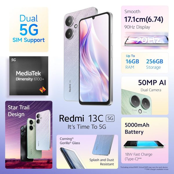 Redmi 13C 5G (Startrail Silver, 8GB RAM, 256GB Storage) - Image 2