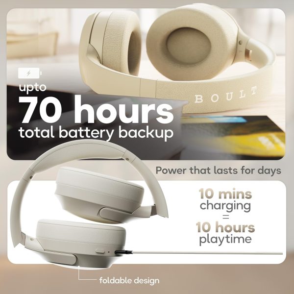 Boult Q Over Ear Bluetooth Headphones with 70H Playtime, 40mm Bass Drivers, IPX5 Wireless Headphones (Beige) - Image 8