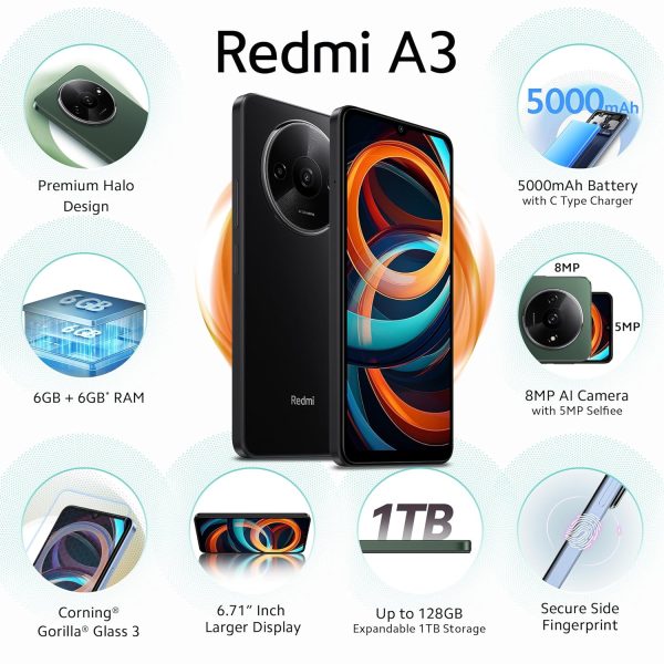Redmi A3 (Midnight Black, 6GB RAM, 128GB Storage) - Image 2