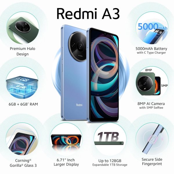 Redmi A3 (Lake Blue, 6GB RAM, 128GB Storage) - Image 2