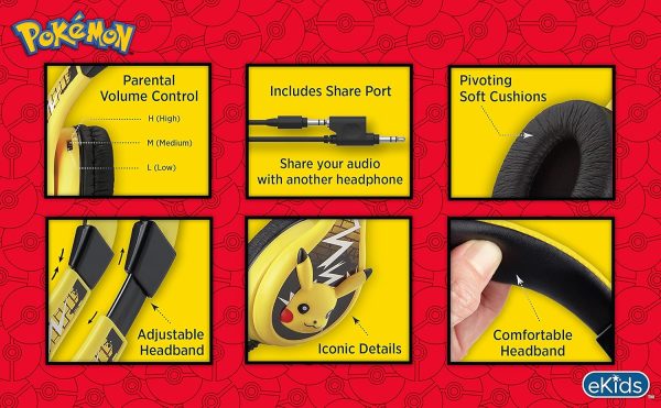 Pokemon Pikachu Headphones for Kids with Built in Volume Limiting Feature for Kid Friendly Safe Listening - Image 4