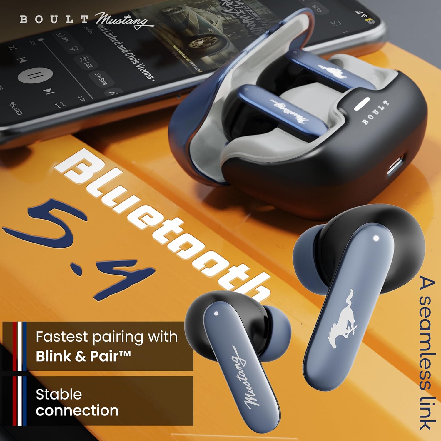 81QwbtxOXlL._SL1500_.jpg Boult x Mustang Derby Newly Launched Truly Wireless in Ear Earbuds with 100H Playtime,IPX5 ear buds TWS - Image 5