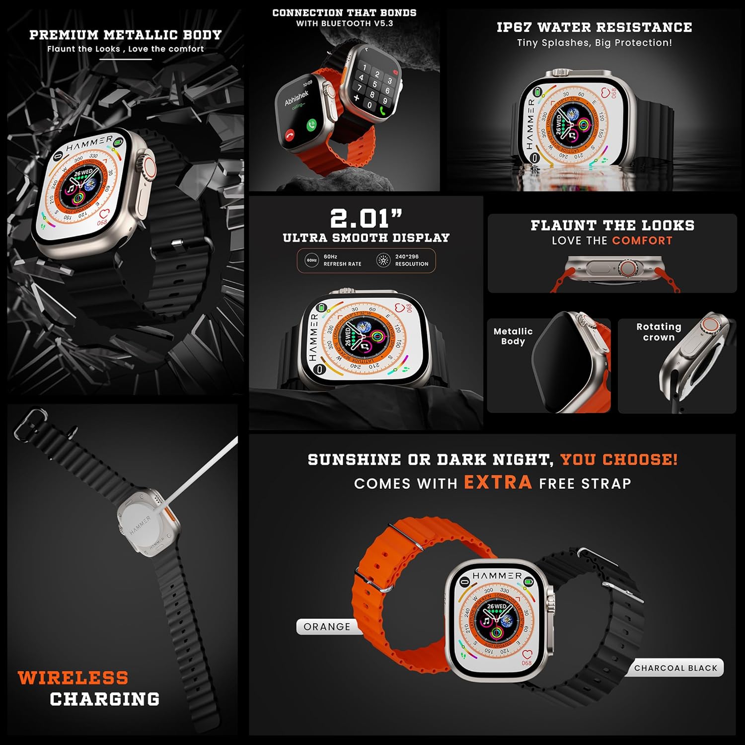 81o8tr-7INL._SL1500_.jpg HAMMER Ultra Classic 2.01" Always on Display, Bluetooth Calling Smart Watch, Wireless Charging - Image 7