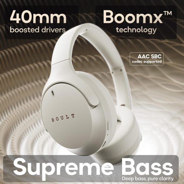 Boult Q Over Ear Bluetooth Headphones with 70H Playtime, 40mm Bass Drivers, IPX5 Wireless Headphones (Beige) - Image 4