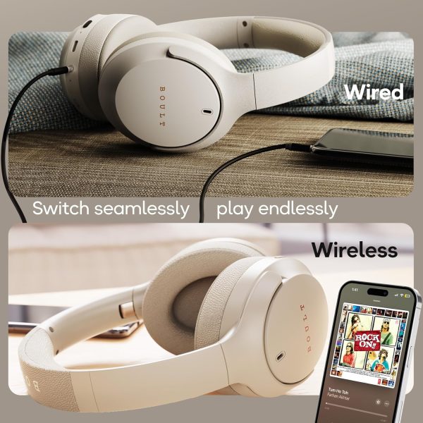 Boult Q Over Ear Bluetooth Headphones with 70H Playtime, 40mm Bass Drivers, IPX5 Wireless Headphones (Beige) - Image 3