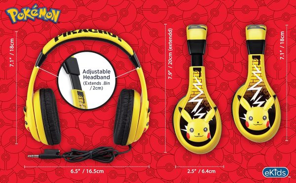 Pokemon Pikachu Headphones for Kids with Built in Volume Limiting Feature for Kid Friendly Safe Listening - Image 2